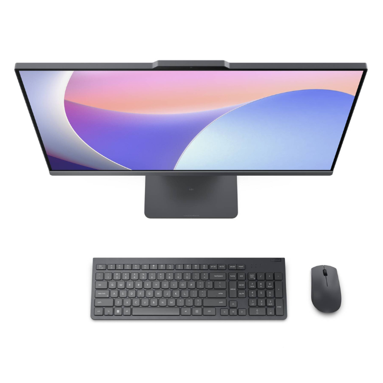Computador all-in-one Lenovo IdeaCentre AIO 3, ecrã FHD de 27 polegadas, preto, com teclado e rato.