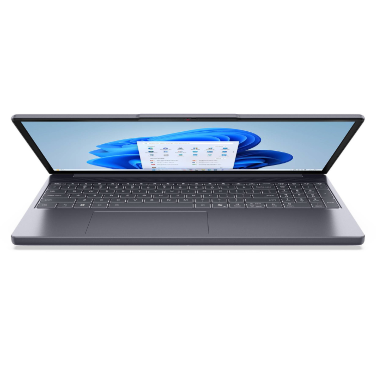 Portátil Lenovo IdeaPad Slim 3 cinzento 14 polegadas com ecrã ligado.