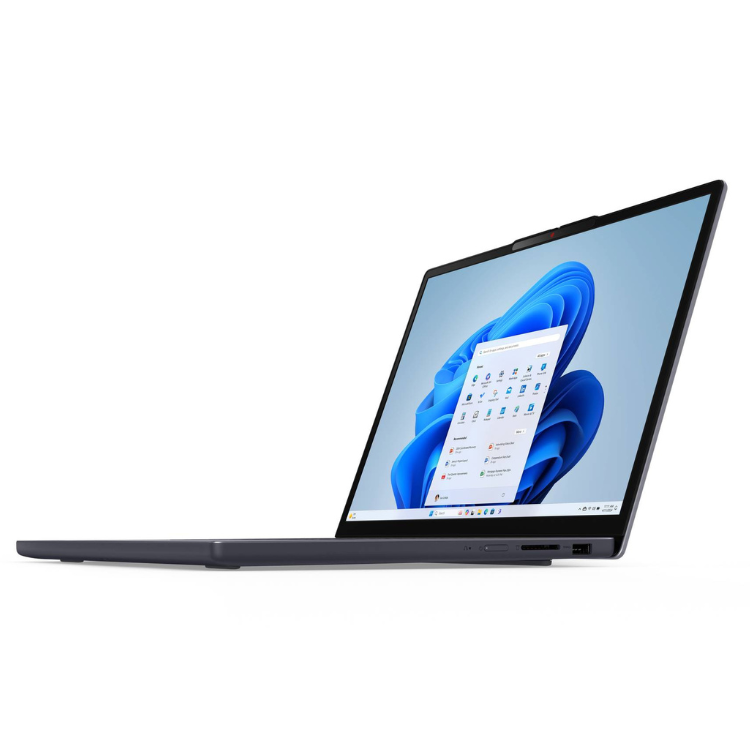 Portátil Lenovo IdeaPad Slim 3 14IRH10-699 cinzento, 14 polegadas, ecrã ligado com wallpaper azul e ícones do sistema operativo visíveis.