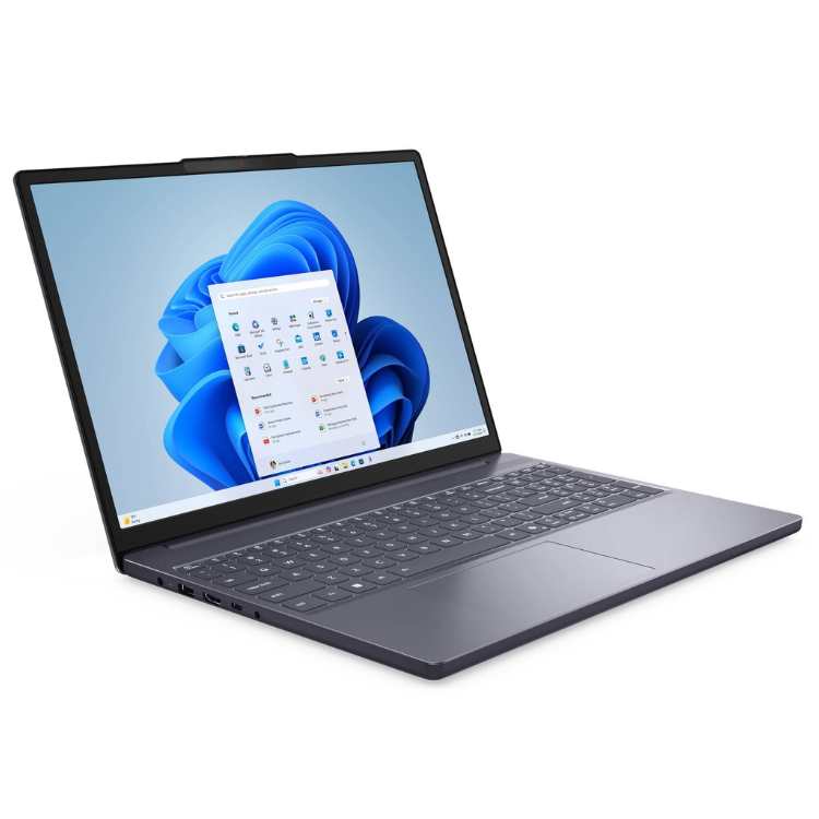 Portátil Lenovo IdeaPad Slim 3 cinzento 14 polegadas com ecrã ligado.