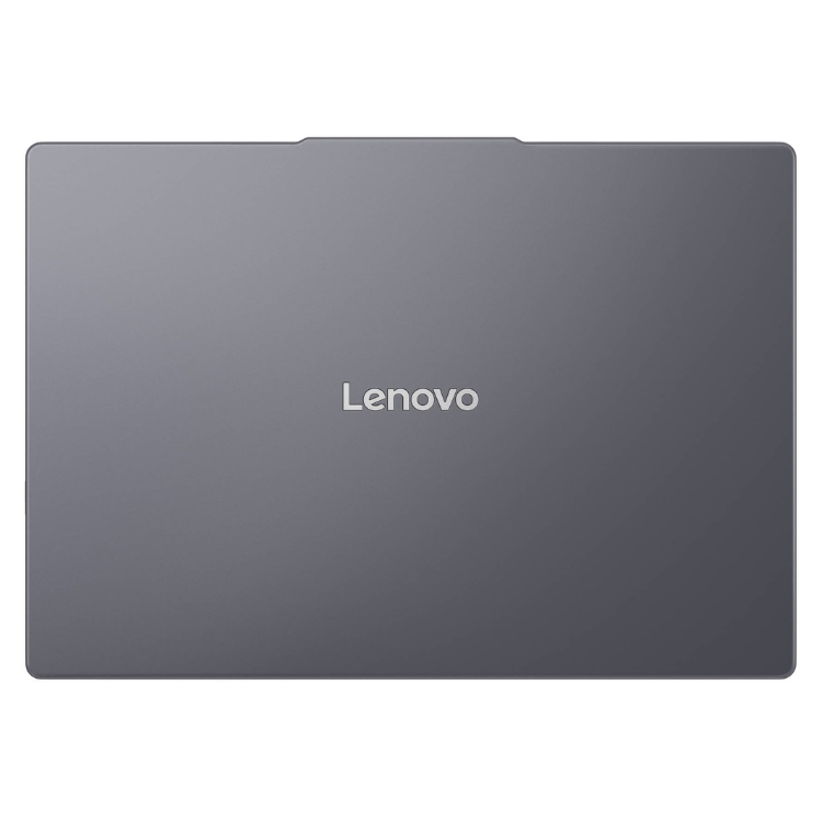 Portátil Lenovo cinzento com logótipo Lenovo no centro.