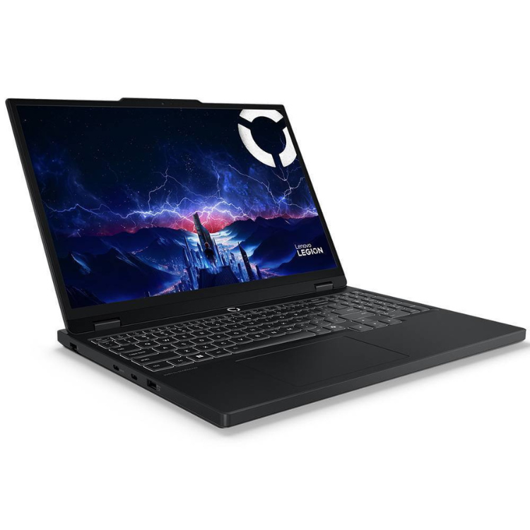 Black Lenovo Legion 5 laptop, 15.1" screen, open on white background.