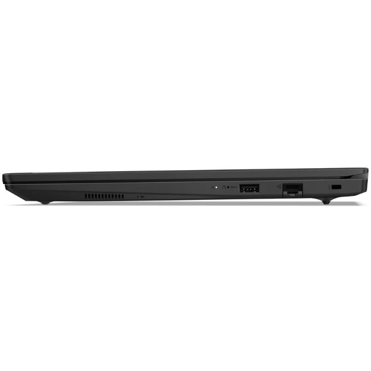 Lenovo V15 G5 IRL black laptop side view showing ports and vents.