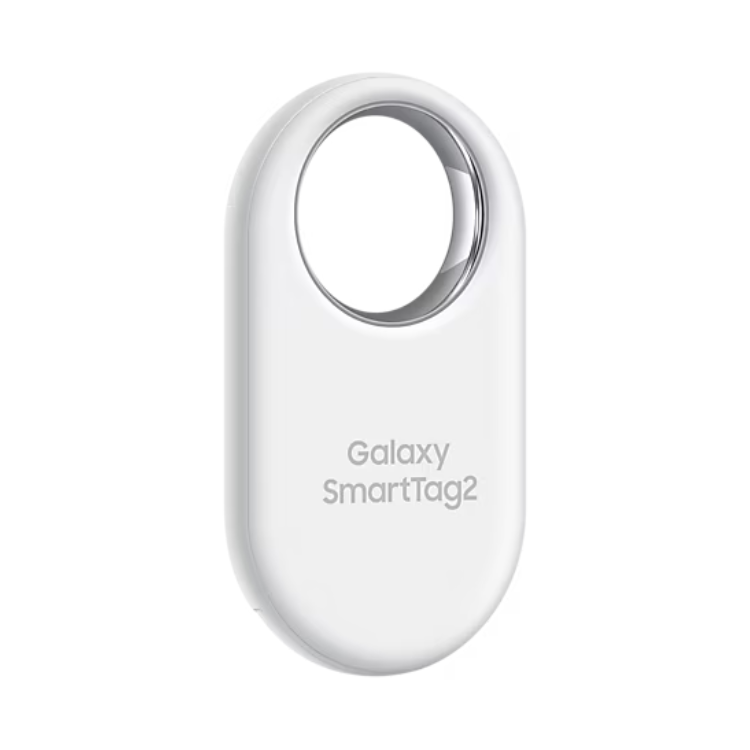 Localizador Samsung Galaxy SmartTag2 branco com furos para chaveiros.