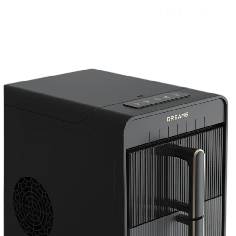 Black Dreame Aura Bullet ice maker, front and side view, control panel and handle visible.