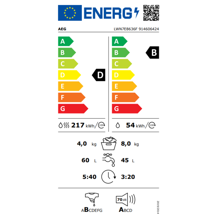 Máquina Lavar e Secar Encastre AEG LWN7E8636F 8Kg/4Kg 1600RPM Classe D