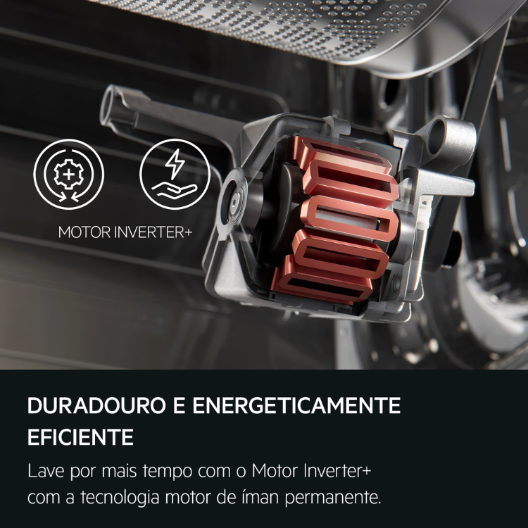Máquina de lavar roupa AEG Motor Inverter+ com tecnologia de íman permanente.