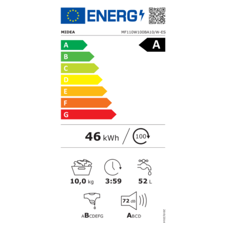 Máquina de Lavar Roupa Midea MF110W100BA10W 10Kg 1400RPM Classe A Branco
