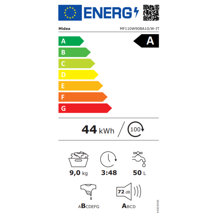 Máquina de Lavar Roupa Midea MF110W90BA10W 9Kg 1400RPM Classe A Branco