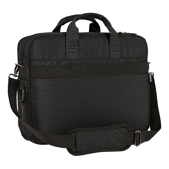 Mala para portátil Safta Business 15.6" USB preta com alça e correia ajustável.