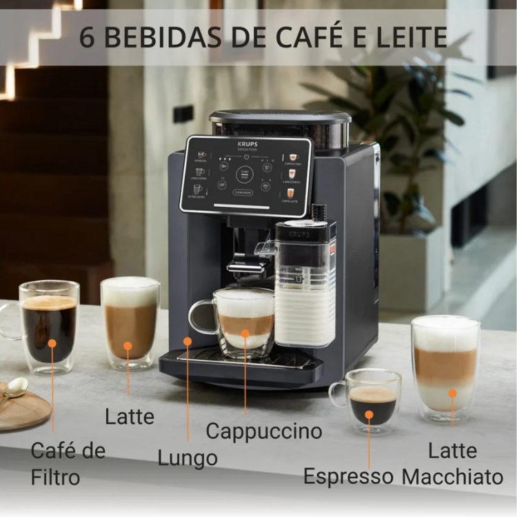 Máquina de Café Krups Automática Sensation Milk EA912910 Preto