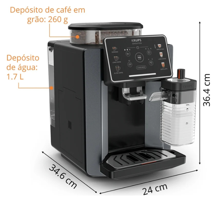 Máquina de Café Krups Automática Sensation Milk EA912910 Preto