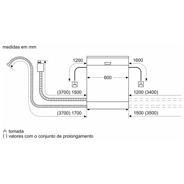 Bosch Serie 2 SMS2HTW06E dishwasher installation diagram, 13 sets, white, dimensions 60x60x84.5cm.