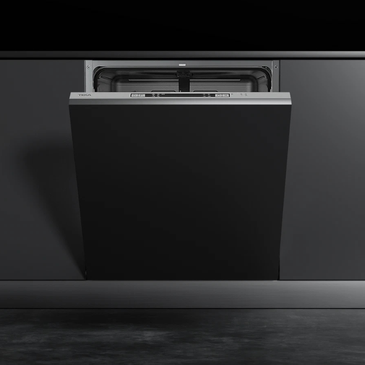 Teka DFI46650 built-in black dishwasher with silver trim, 12 place settings.