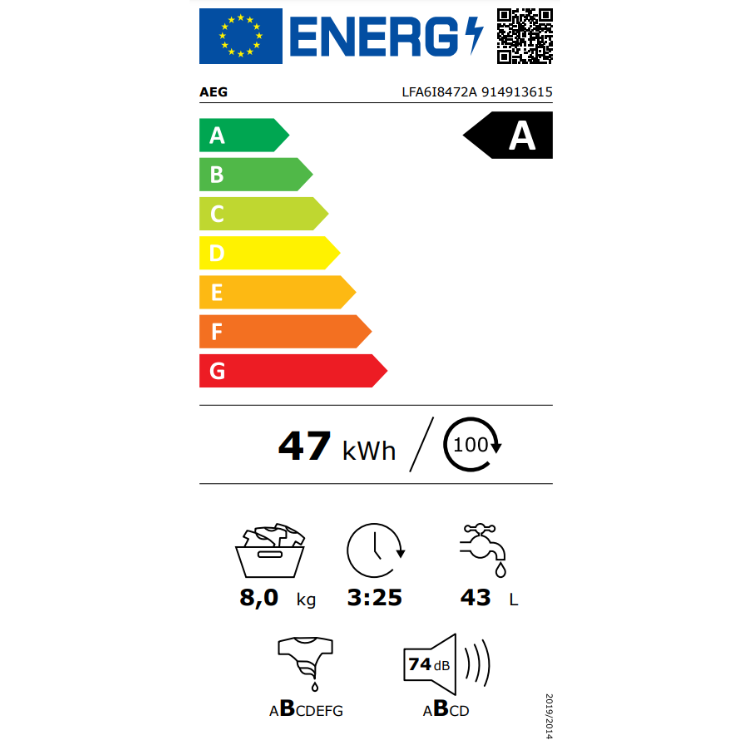 Máquina de Lavar Roupa AEG LFA6I8472A 8Kg 1200RPM Classe A Branco