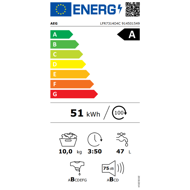 Máquina de Lavar Roupa AEG LFR7314O4C 10Kg 1400RPM Classe A Branco