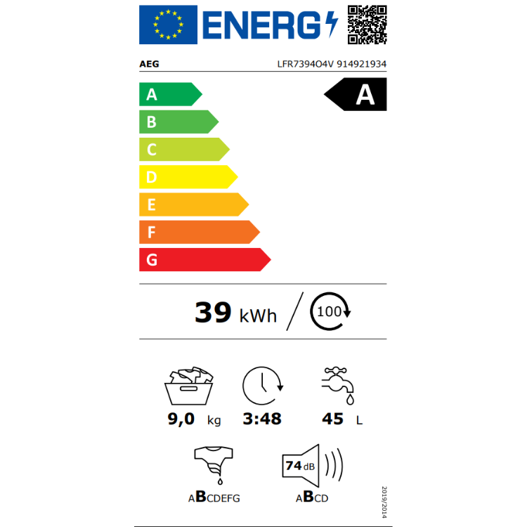 Máquina de Lavar Roupa AEG LFR7394O4V 9Kg 1400RPM Classe A Branco