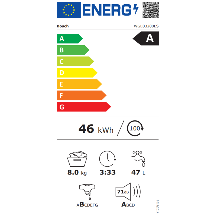 Máquina de Lavar Roupa Bosch Serie 2 WGE03200ES 8Kg 1200RPM Classe A Branco