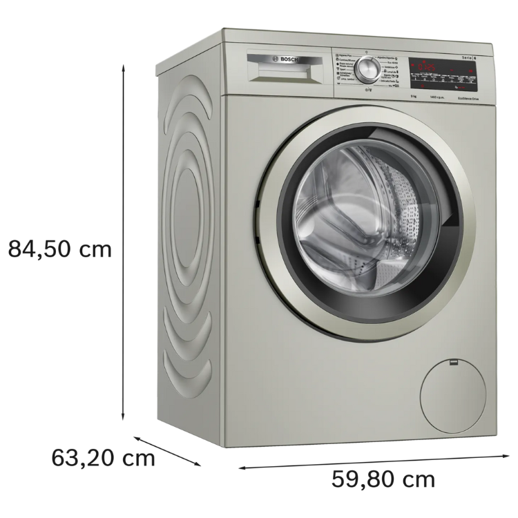 Bosch Serie 6 WUU28T8XES washing machine, 8Kg, 1400RPM, stainless steel, front load, digital display.