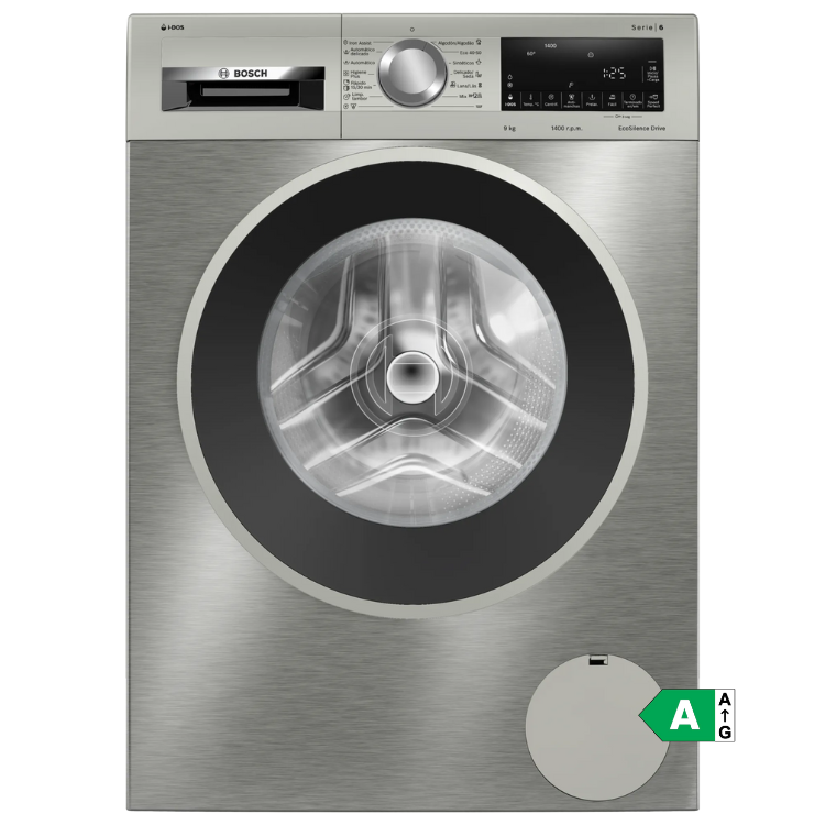 Bosch Serie 6 Washing Machine, stainless steel, 9kg, 1400RPM, Class A.