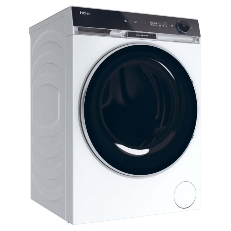 Máquina de lavar Haier branca, carga frontal, 11kg, 1400RPM, classe A.