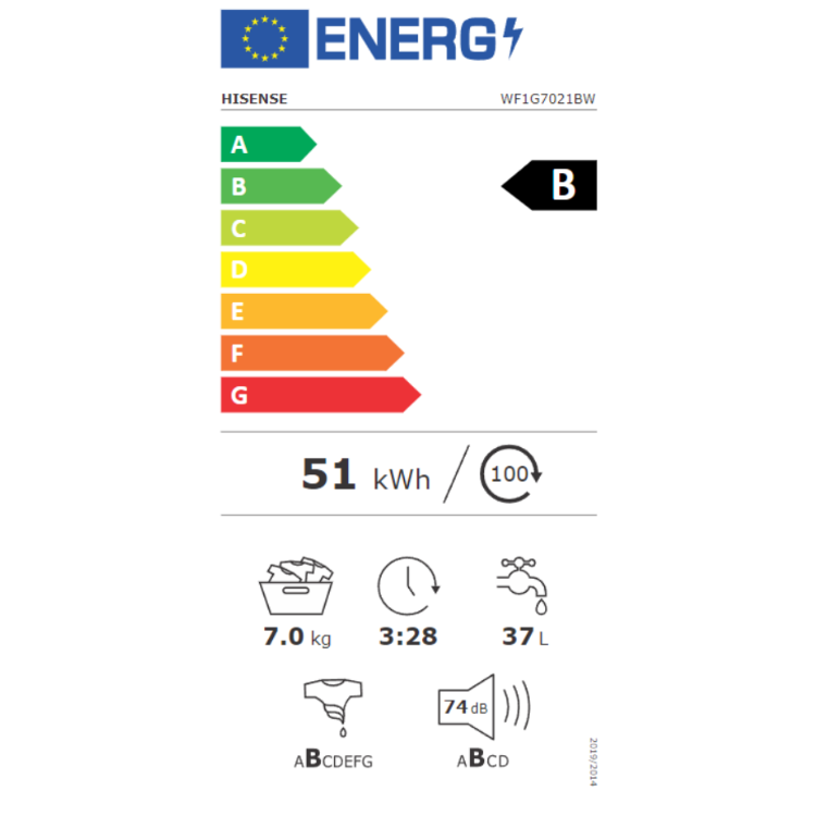 Máquina de Lavar Roupa Hisense WF1G7021BW 7Kg 1200RPM Classe B Branco