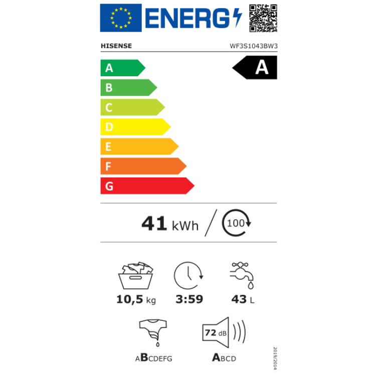 Máquina de Lavar Roupa Hisense WF3S1043BW3 10Kg 1400RPM Classe A Branco