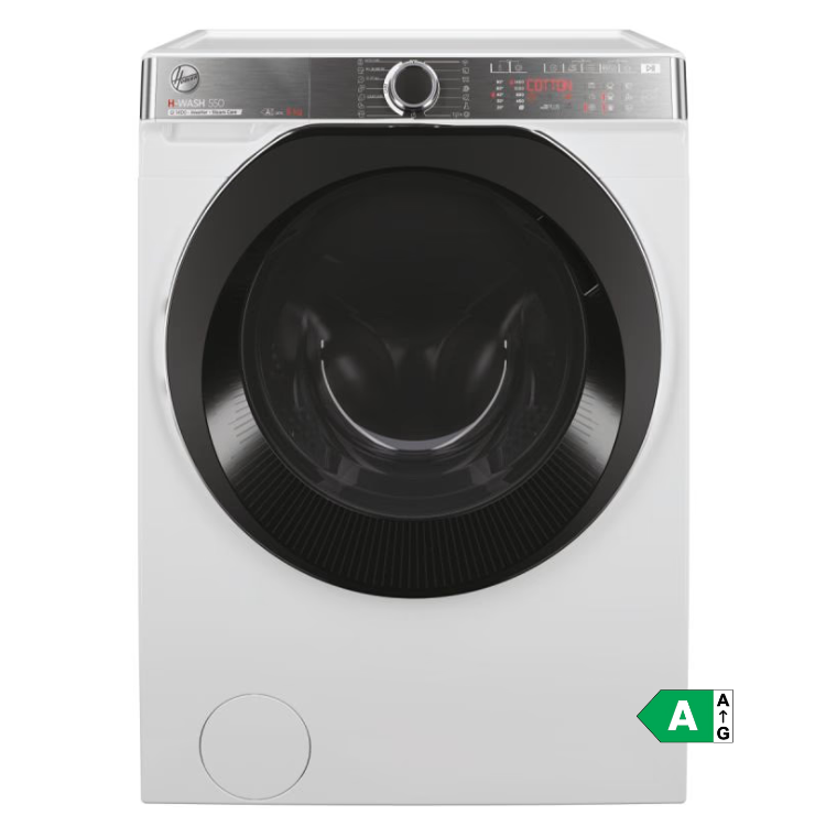 White front-loading washing machine, Hoover H5WPB49AMBC81S, 9Kg, 1400RPM, Class A.