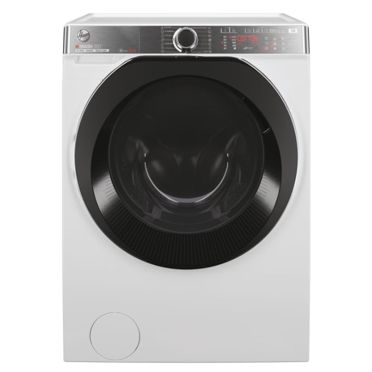 White front-loading washing machine, Hoover H5WPB49AMBC81S, 9Kg, 1400RPM, Class A.