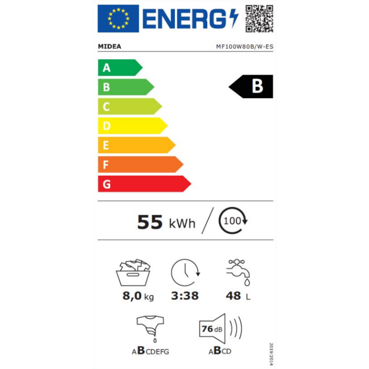 Máquina de Lavar Roupa Midea MF100W80B/1/W-ES 8Kg 1400RPM Classe B Branco
