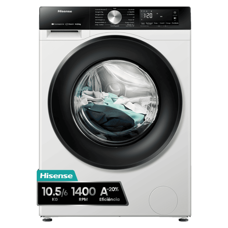 Máquina de Lavar e Secar Roupa Hisense WD3S1043BW3 10.5Kg/6Kg 1400RPM Classe D Branco