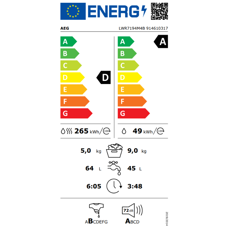 Máquina de Lavar e Secar Roupa AEG LWR7396O4B 9Kg/6Kg 1600RPM Classe D Branco