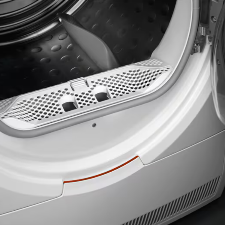 AEG TR818A4OB 8Kg Class C dryer, white, open door showing interior with ventilation holes.