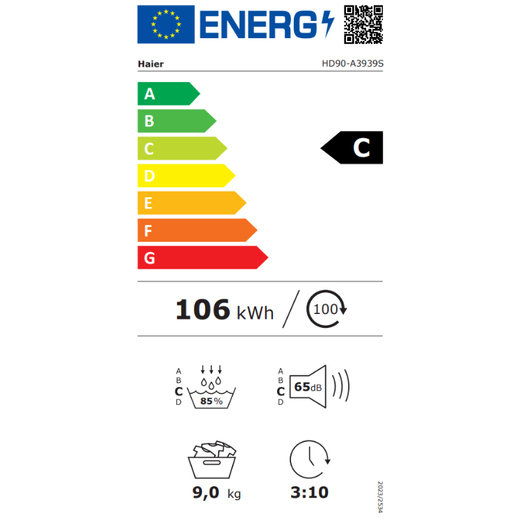 Máquina de Secar Roupa Haier HD90-A3939R-S 9Kg Classe B Preto