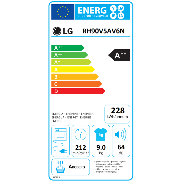 Máquina de Secar Roupa LG RH90V5AV6N 9Kg Classe A++ Branco