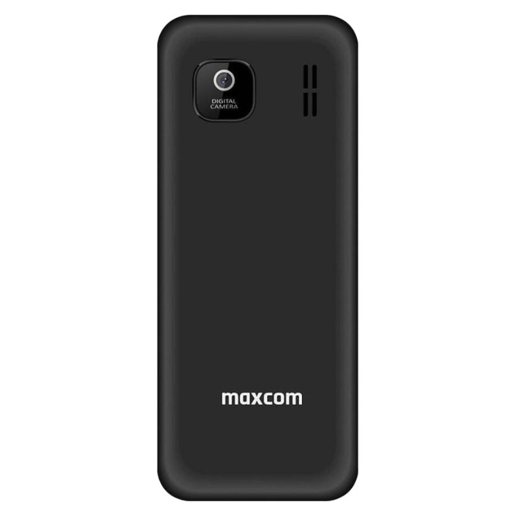 Telemóvel Maxcom MM248 preto com câmara digital e logótipo Maxcom na parte inferior.