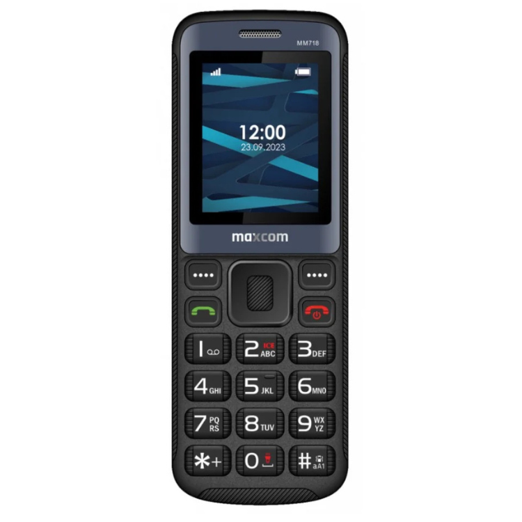 Telemóvel Maxcom MM718 preto com teclado e ecrã.