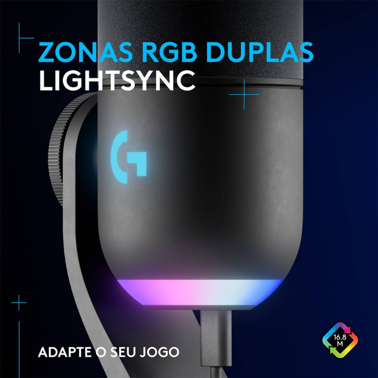 Microfone Dinâmico Supercardióide Logitech G Yeti GX RGB Lightsync USB Preto