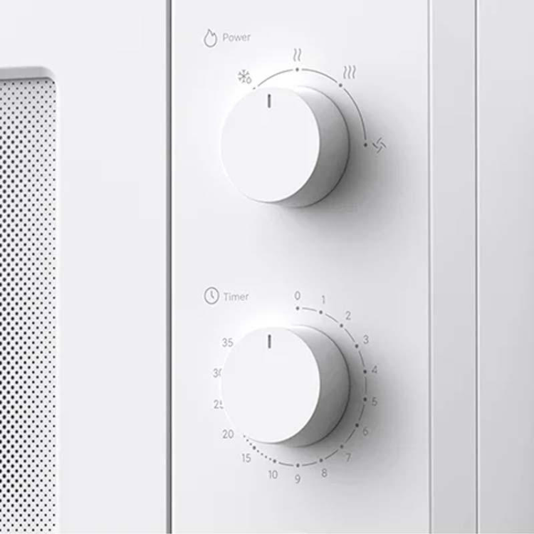 White Xiaomi microwave control panel with power and timer dials.