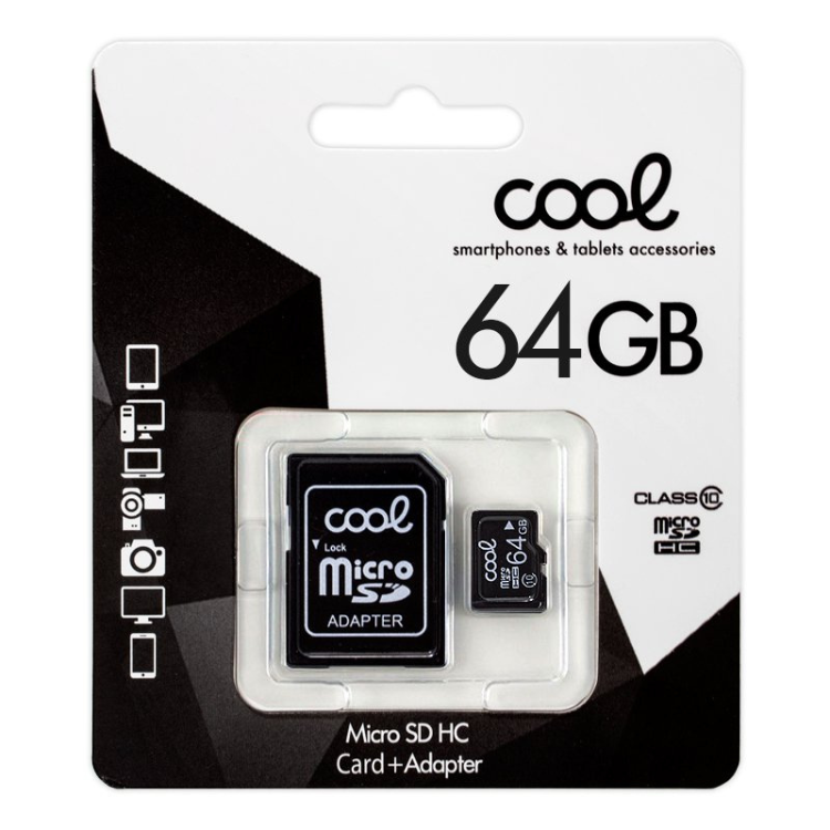 Cartão Memória Cool microSDHC 64GB C10 c/ Adaptador SD