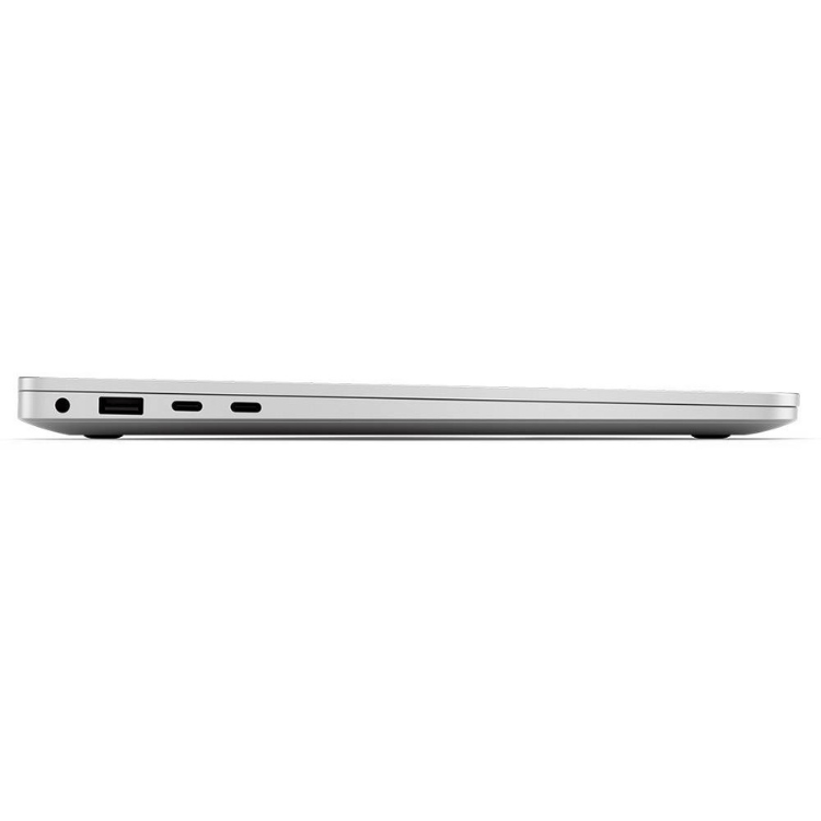 Silver Microsoft Surface Laptop side view, ports visible.