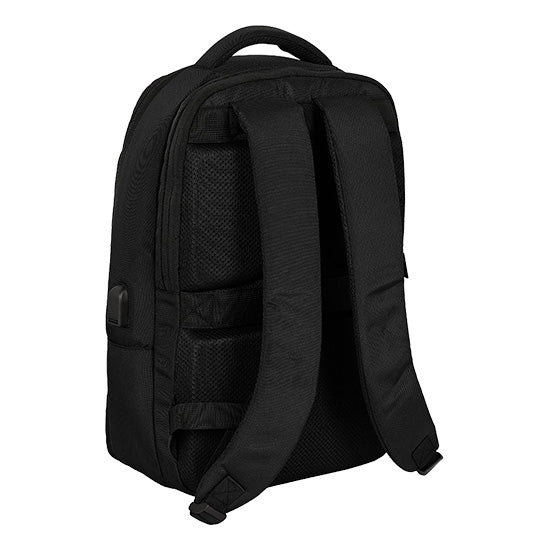 Mochila escolar preta Marvel Capitão América com alças e bolsos laterais.