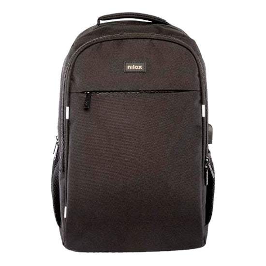 Mochila Nilox 15.6" Style Preto com alça e bolsos laterais.