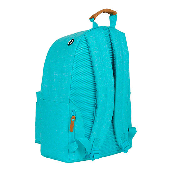 Mochila Safta Lago 14.1" azul, com alça de madeira e bolsos laterais.