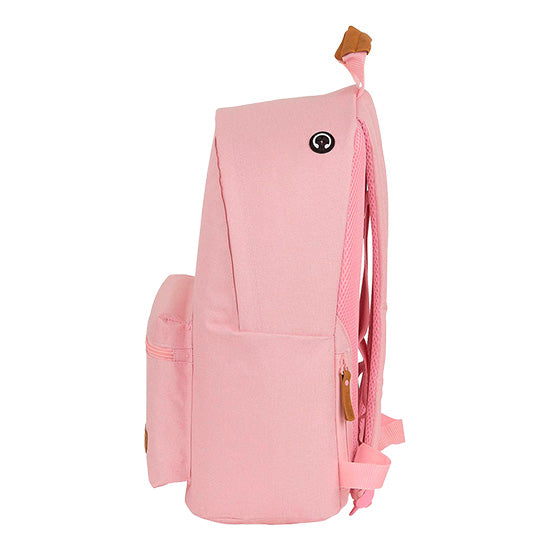 Mochila rosa Safta 14.1 polegadas com alças e bolsos laterais.