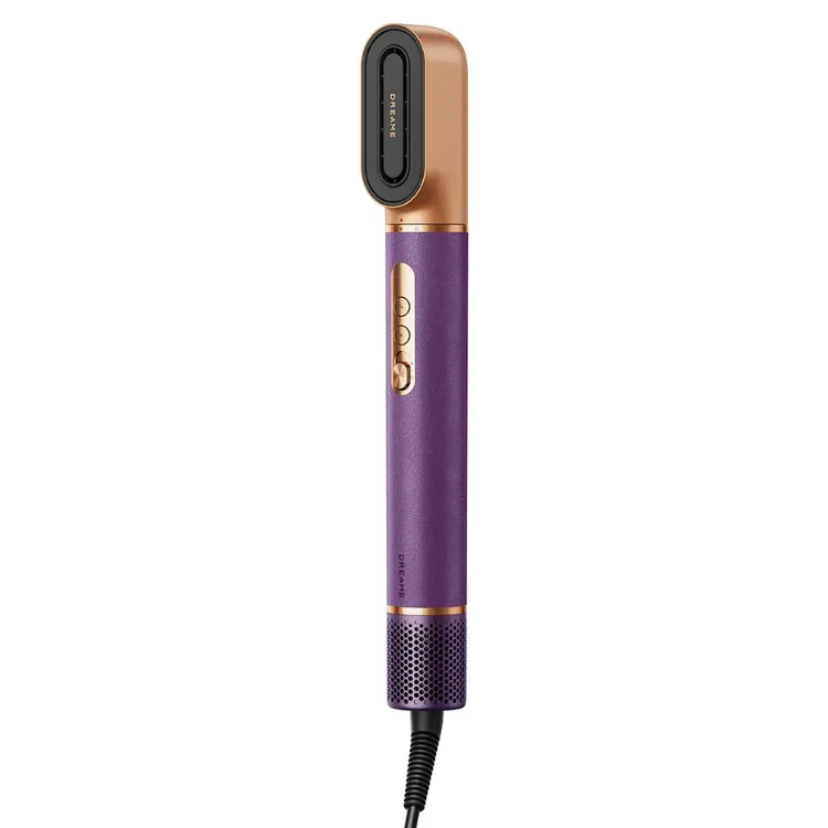 Dreame purple and gold hair styler with black buttons and cord.