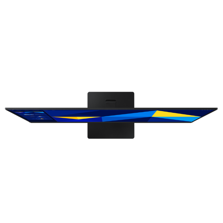 Monitor Samsung Essential 27" IPS FHD 100Hz preto com ecrã azul e amarelo.