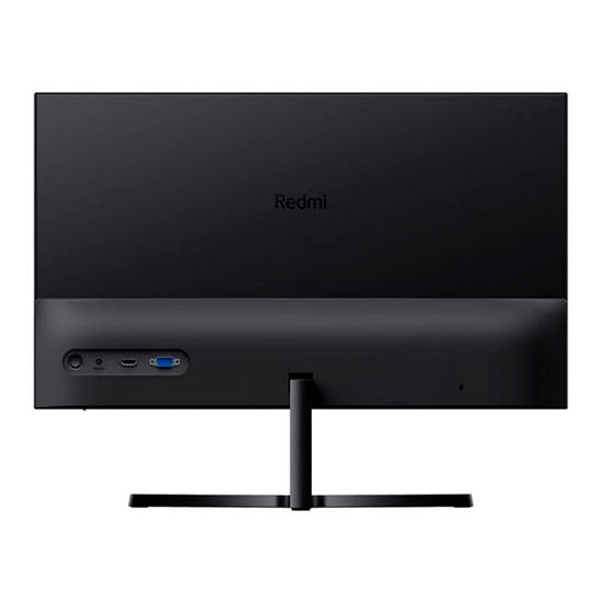Monitor Redmi preto com entradas na parte de trás e suporte.