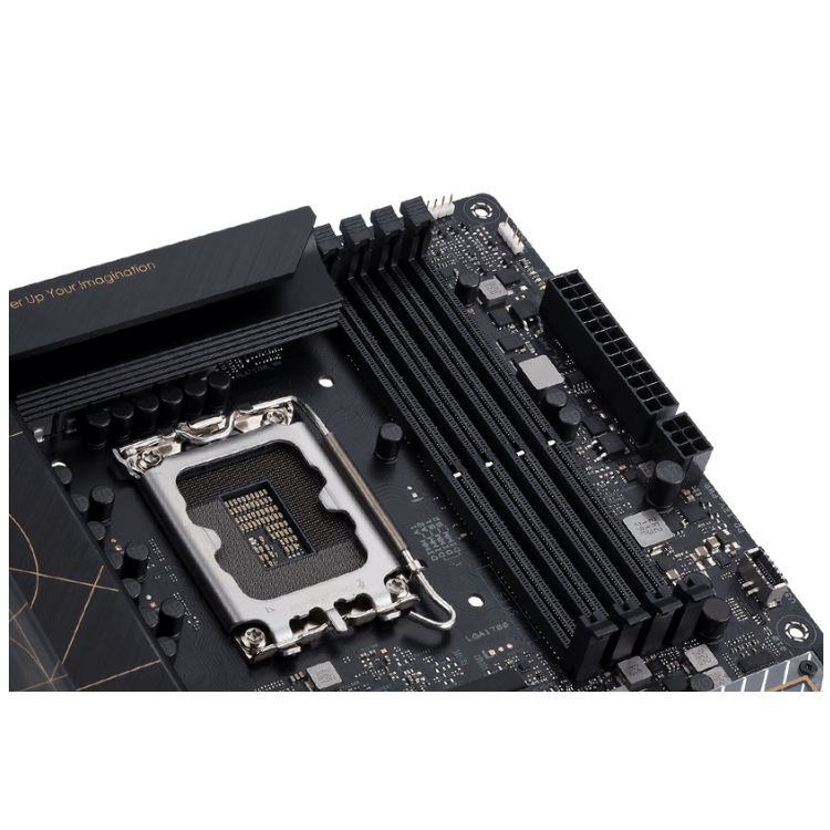 Asus ProArt B660 Creator motherboard, black, LGA 1700 socket, DDR4, close-up view.