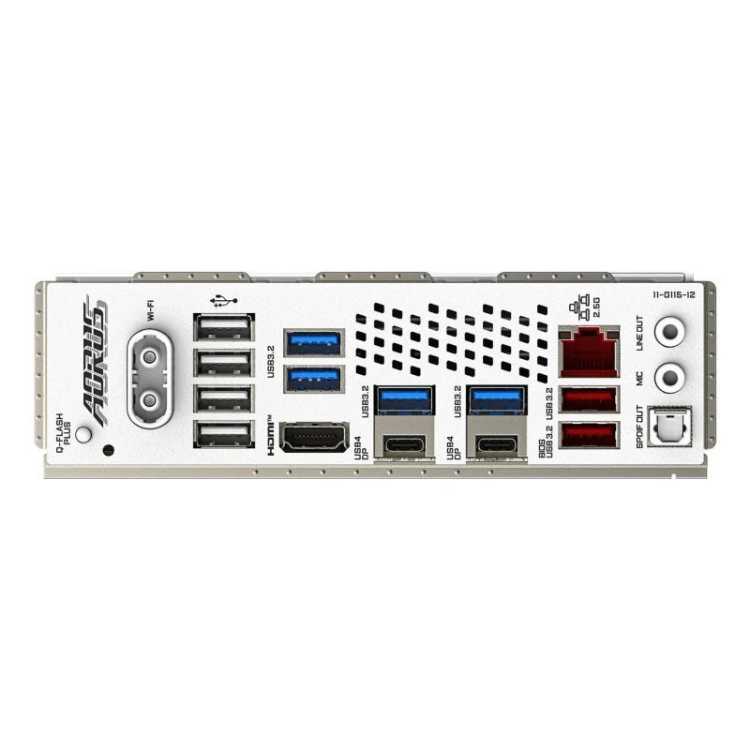 Gigabyte X870 Aorus Elite Wi-Fi 7 ICE motherboard, white, various ports.